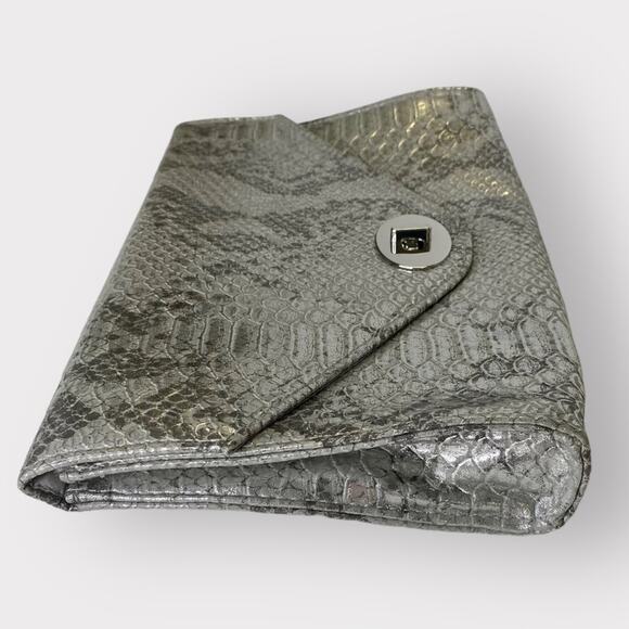 H&M Purse Clutch Snake Print Silver Grey - Picture 3 of 7